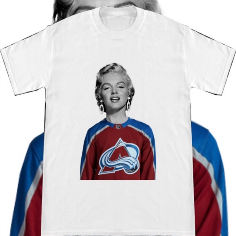 Vintage Marilyn Monroe wearing a Colorado Avalanche Hockey Jersey